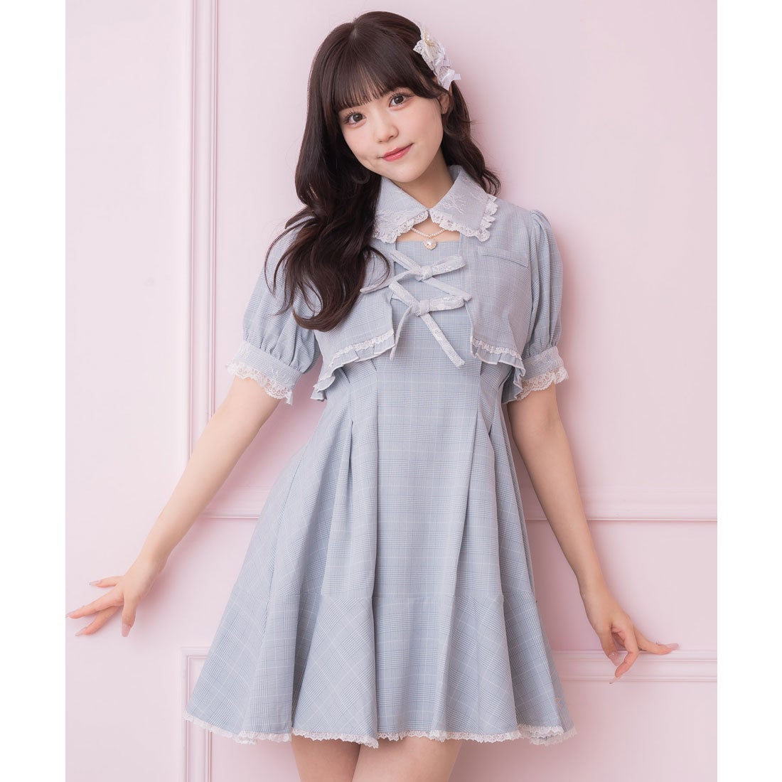 ロジータ ROJITA ボレロ風ダブルリボンワンピース （サックス） -靴