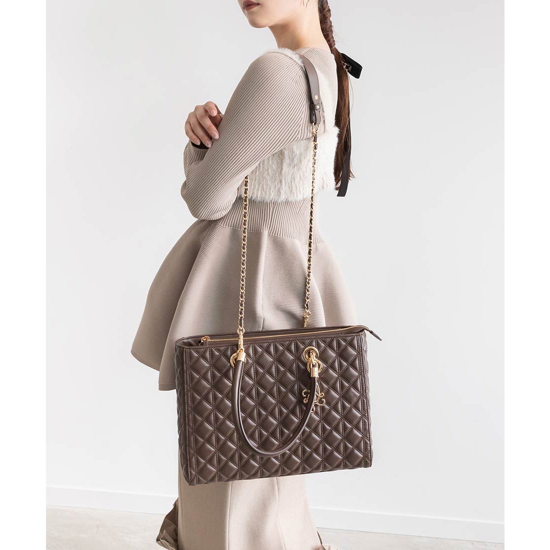 ランダ RANDA 【A4対応】2WAYキルティングラージバッグ （D.BROWN