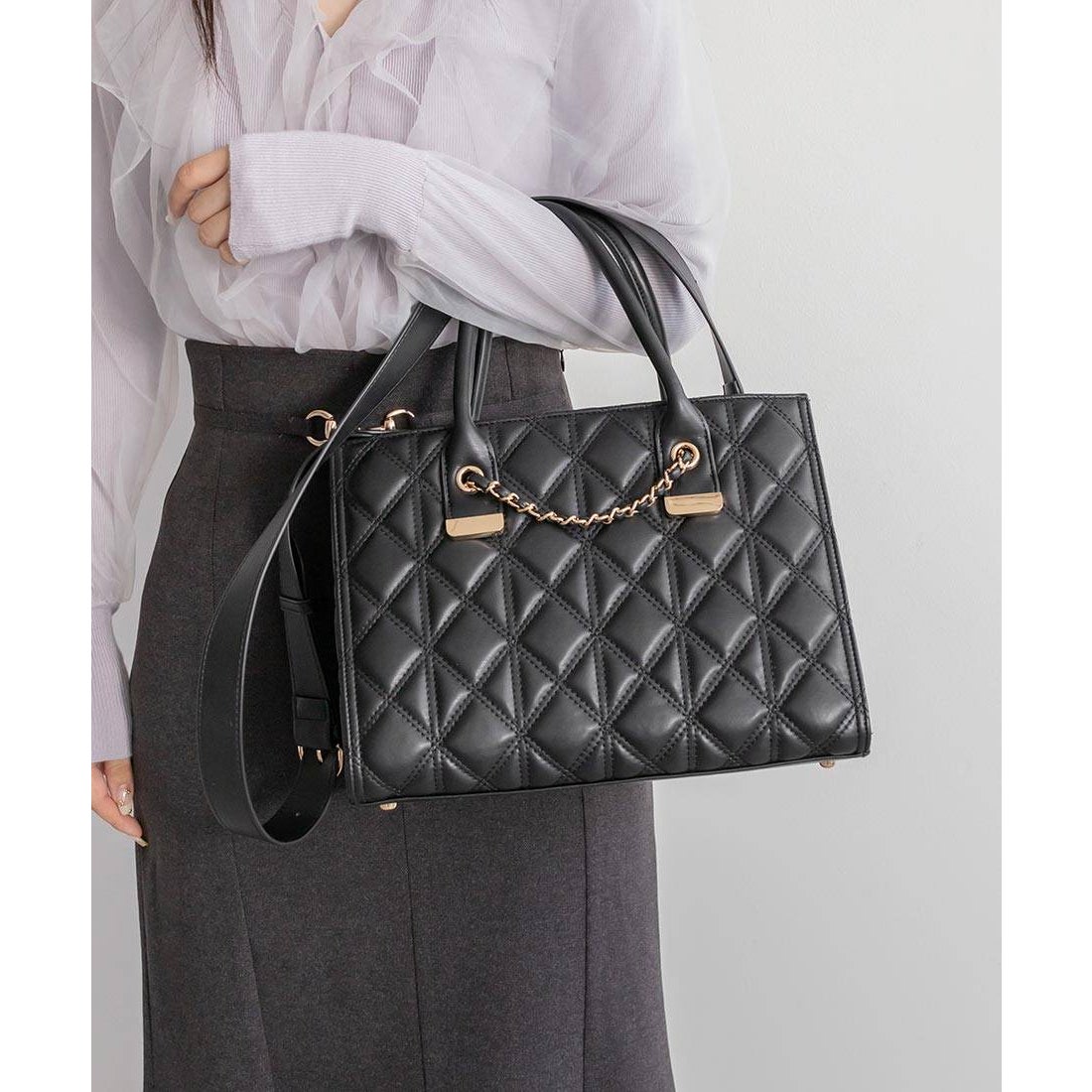 ランダ RANDA 2WAYチェーンデザインキルティングトートバッグ （BLACK