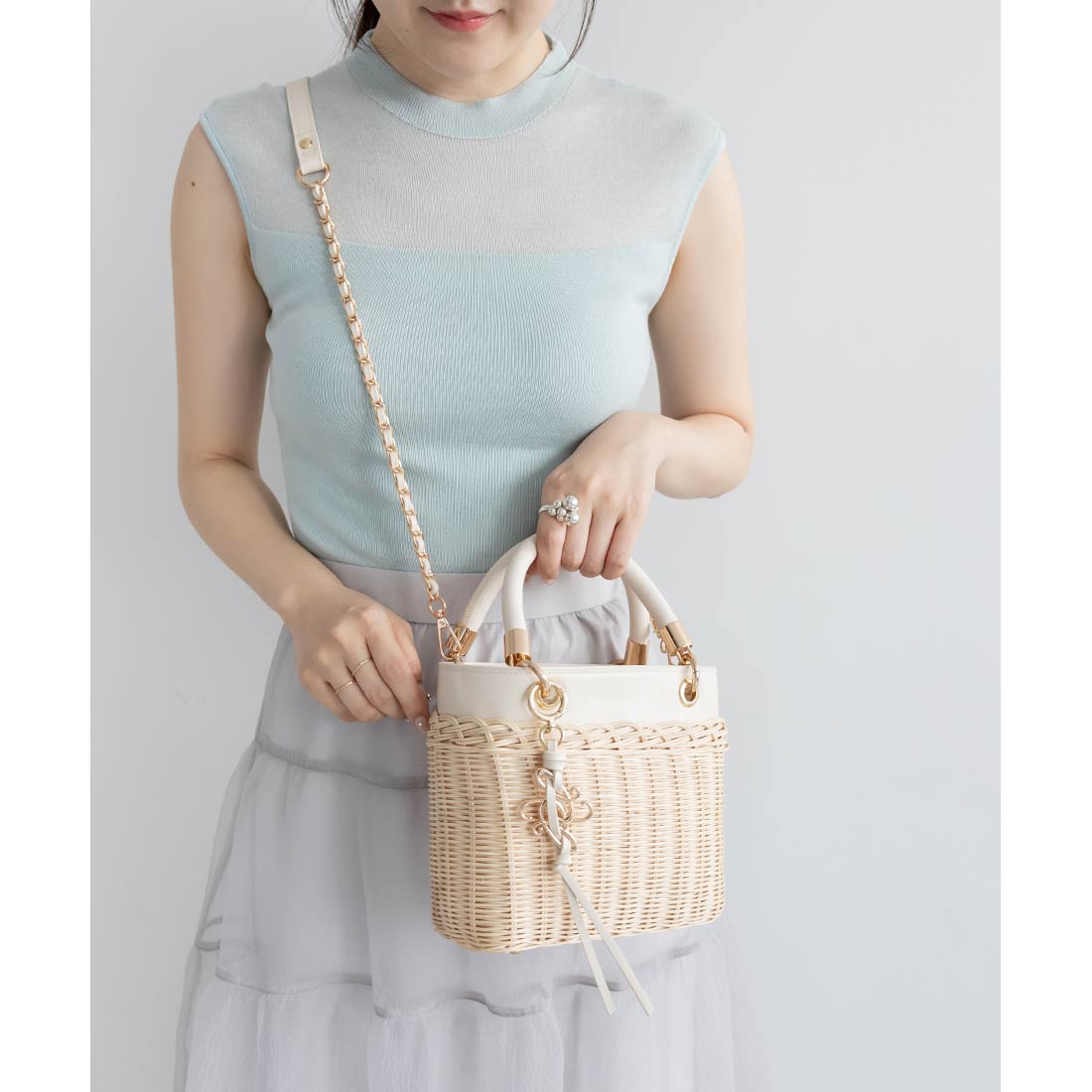 ランダ RANDA チェーンショルダー2WAYカゴバッグ （IVORY