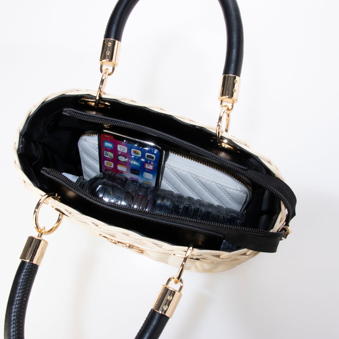 ランダ RANDA 2WAY ラタンスクエアハンドバッグ （BLACK） -靴