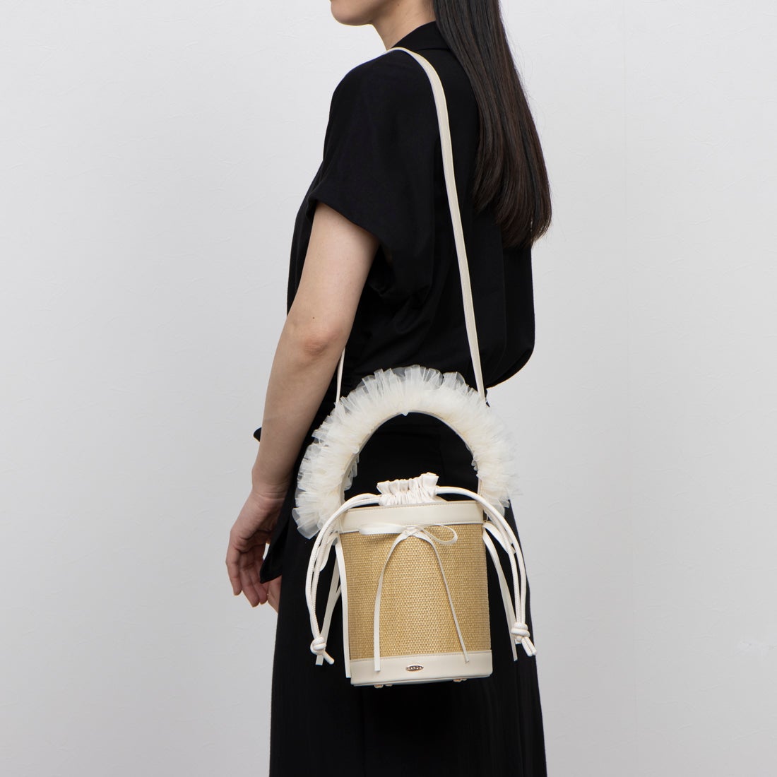 ランダ RANDA 2WAYチュールフリルハンドルカゴバッグ （IVORY） -靴