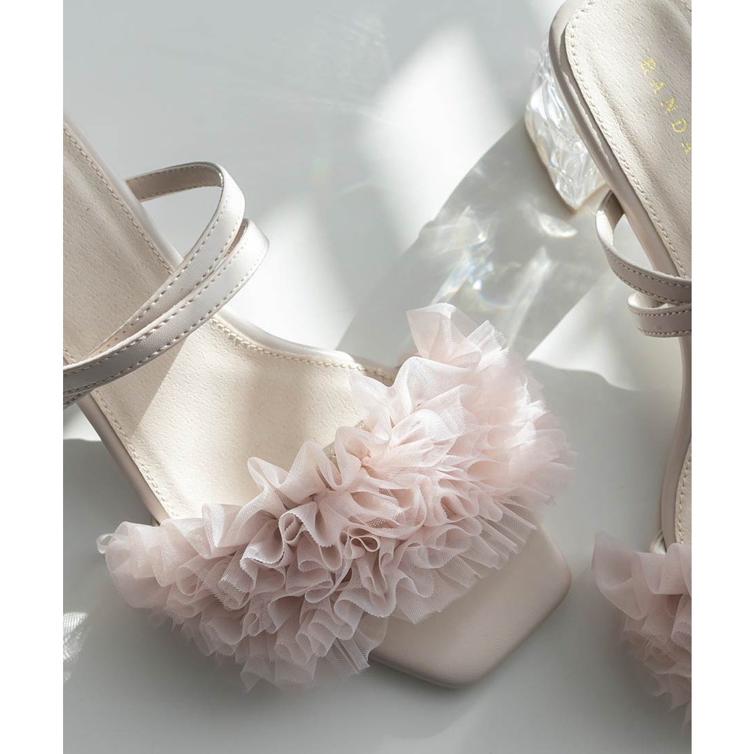 ランダ RANDA チュールフリルクリアヒールサンダル （PINK） -靴