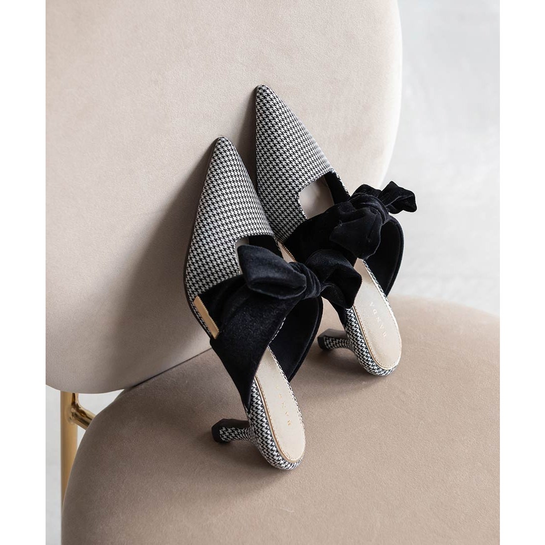 ランダ RANDA ベロアリボンミュールパンプス （MIX） -靴