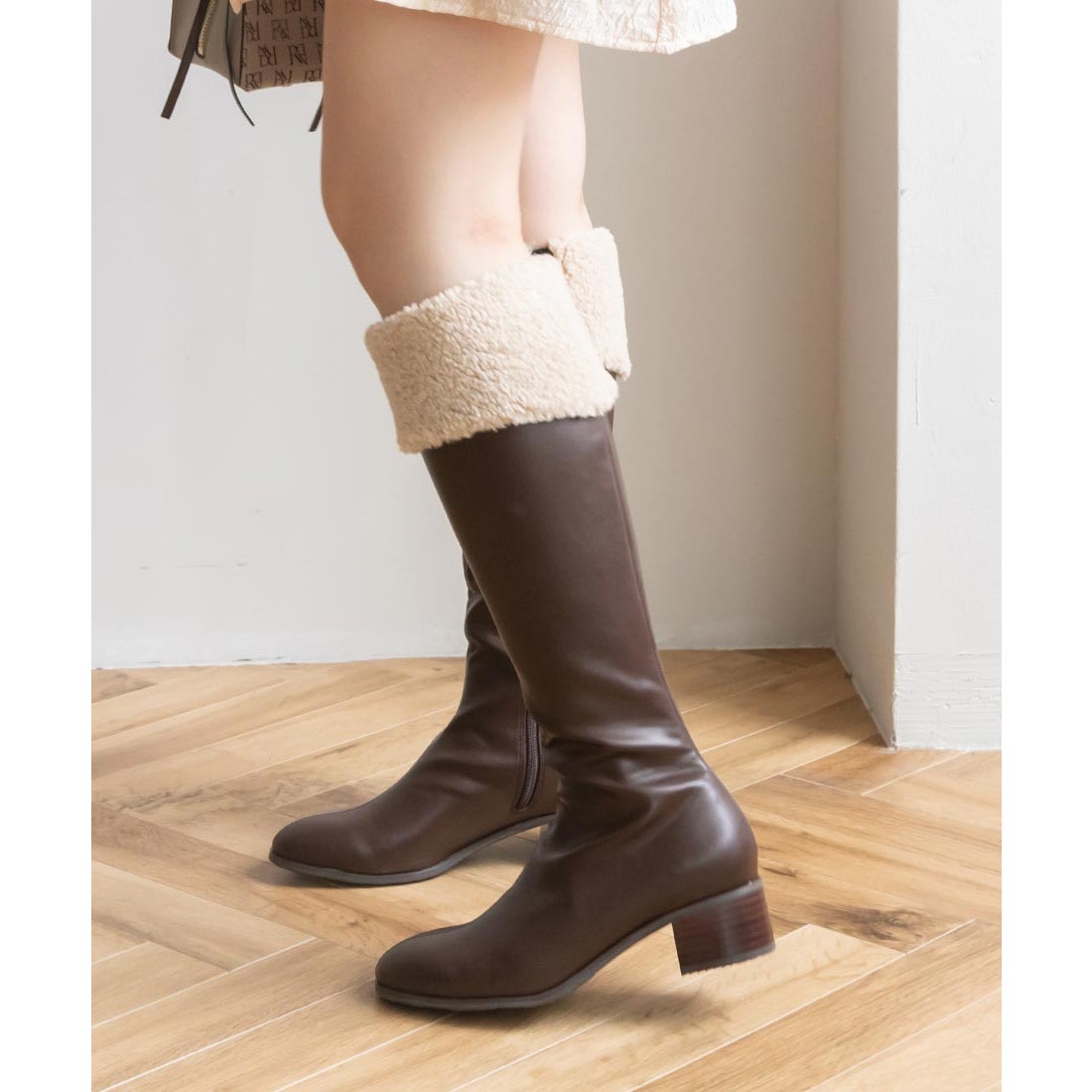 ランダ RANDA 晴雨兼用 ボアデザインロングブーツ （D.BROWN