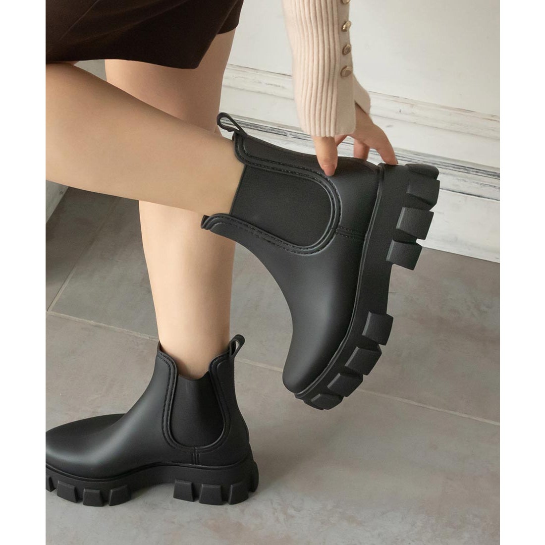 ランダ RANDA晴雨兼用 サイドゴアレインブーツ （BLACK） -靴