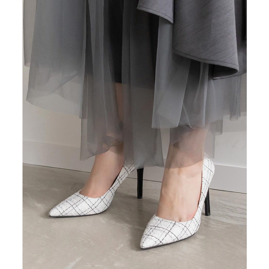ランダ RANDA ツイードパンプス （WHITE） -アウトレット通販