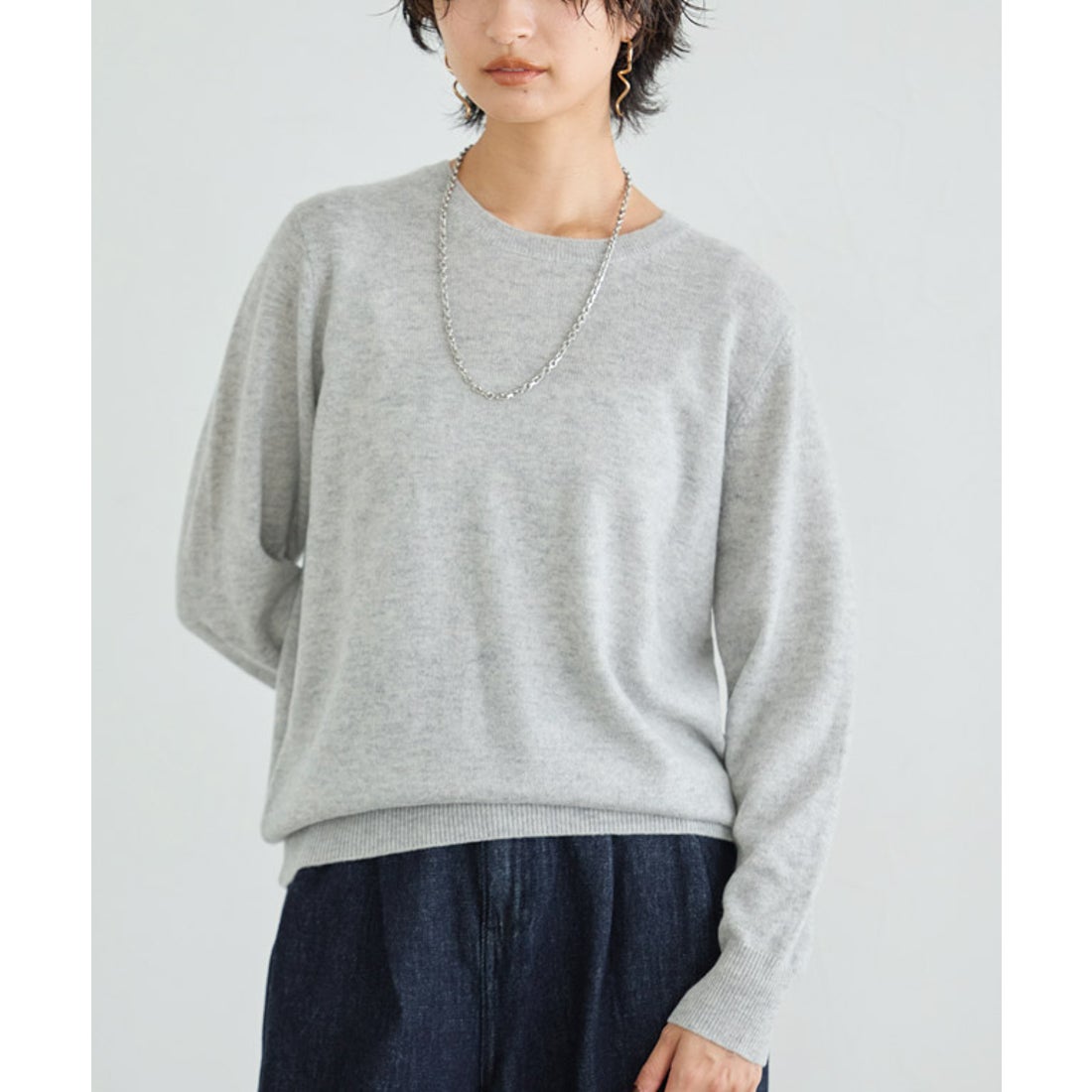 ラス RASW カシミヤ100％クルーネックニット （杢グレー