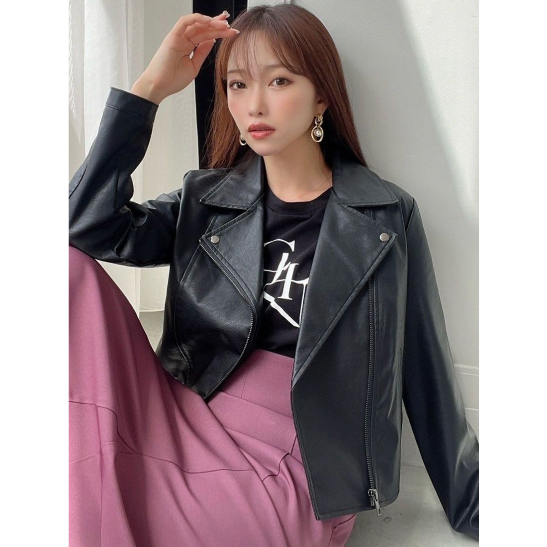 リゼクシー RESEXXY フェイクレザーライダースジャケット （ブラック