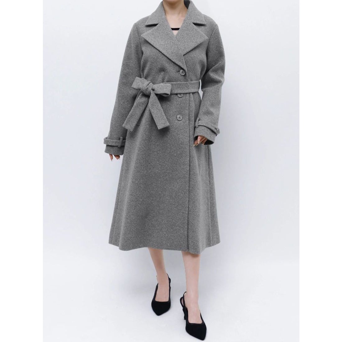 リゼクシー RESEXXY ビッグカラーロングコート （グレー） -靴