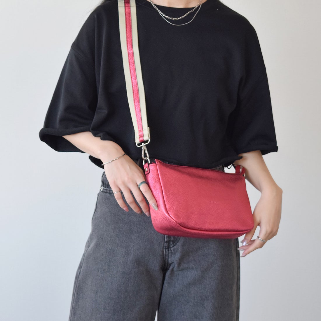 リパーニ RIPANI メタリックレザーショルダーバッグ （ピンク