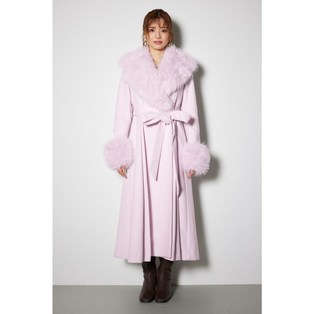 rienda ウールMIXクラッシィドレスコート PNK -ファッション通販