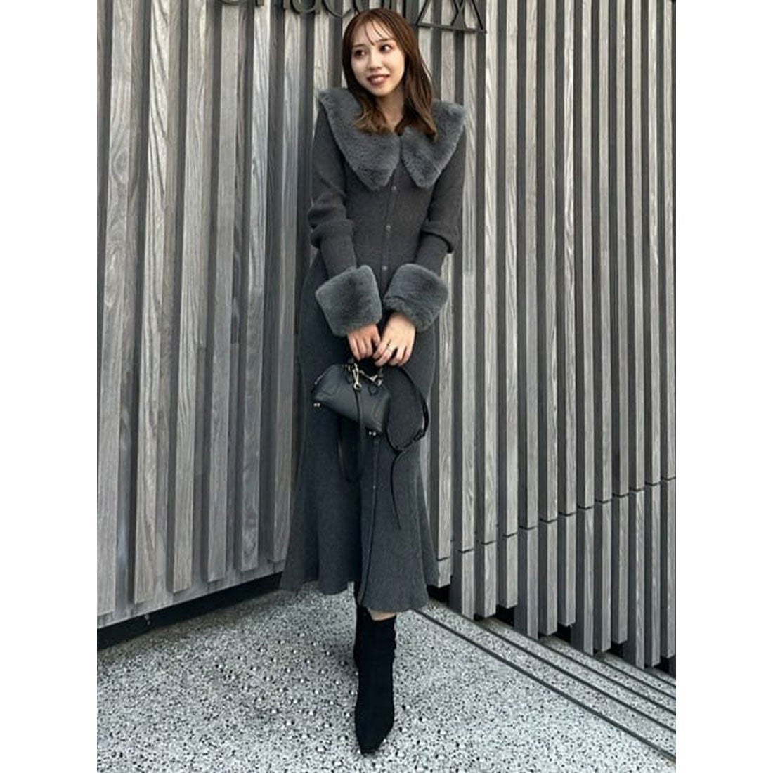 rienda マルチWAYフェイクファーKnit OP D/GRY3 -靴＆ファッション通販