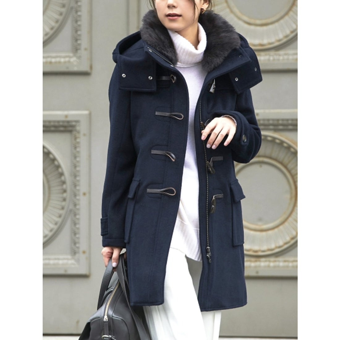 RUIRUE BOUTIQUE ラビットファーミドルダッフルコート （ネイビー(NE