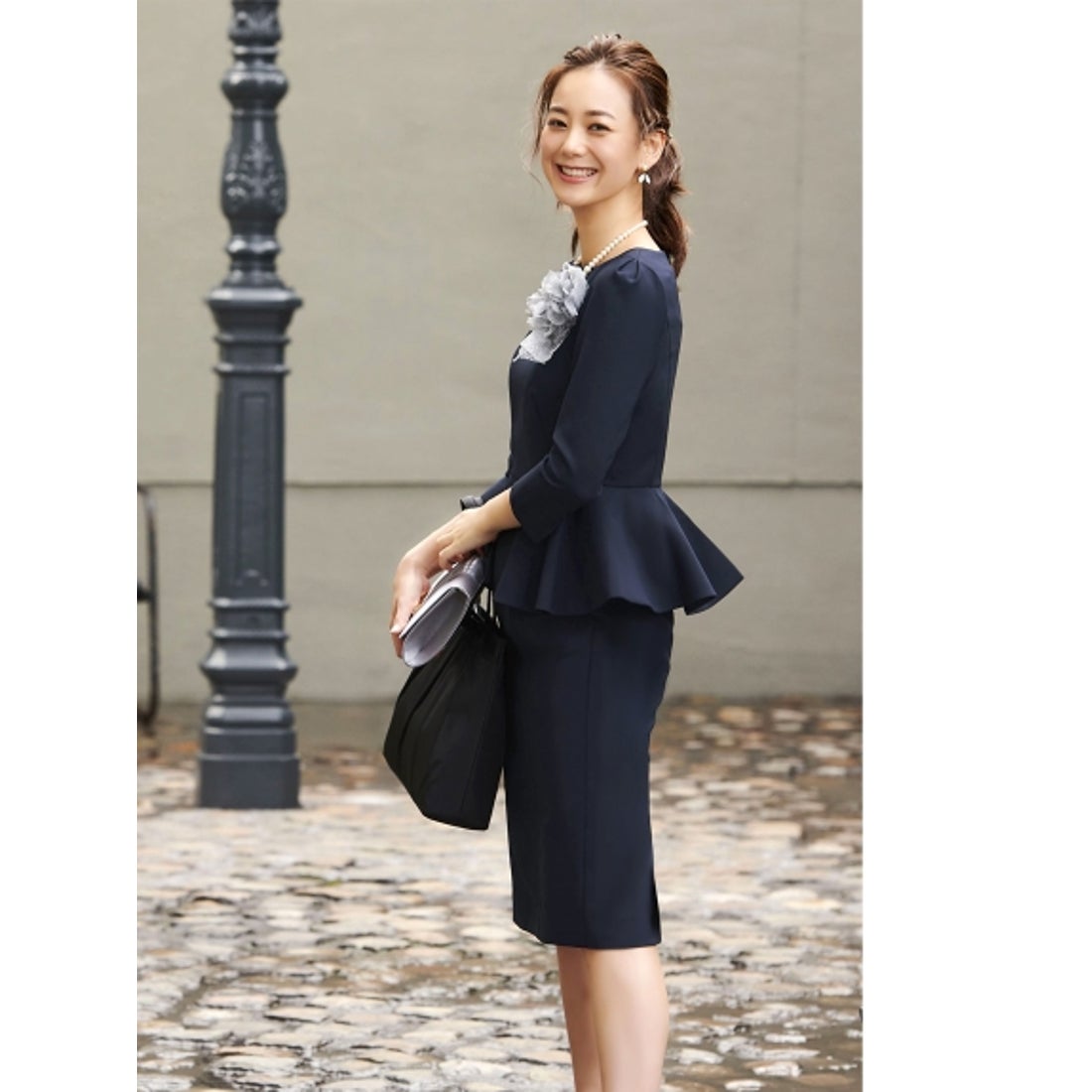 ルイルエブティック RUIRUE BOUTIQUE ペプラム付きIラインワンピース