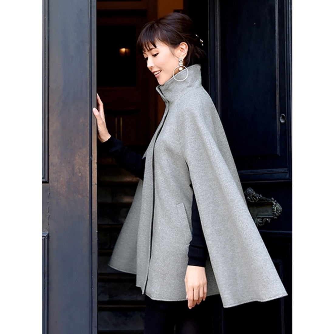 RUIRUE BOUTIQUE フォックスファー付きケープコート(7号～15号