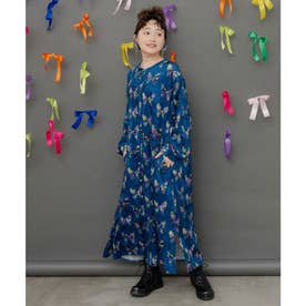 スカラー ScoLar アニマル×蝶柄 前開きクラッシュベロアワンピース