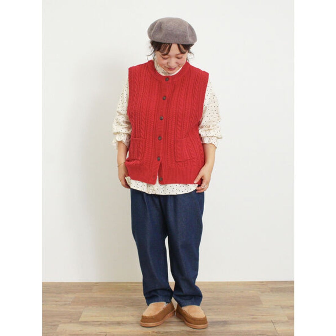 サマンサ モスモス Samansa Mos2 ケーブル編みニットベスト （レッド