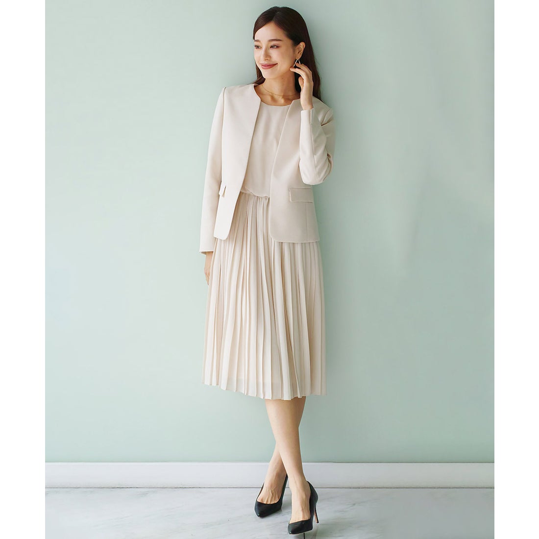 ホワイトジョーラ WHITE JOOLA ワッフルピケカラーレスジャケット