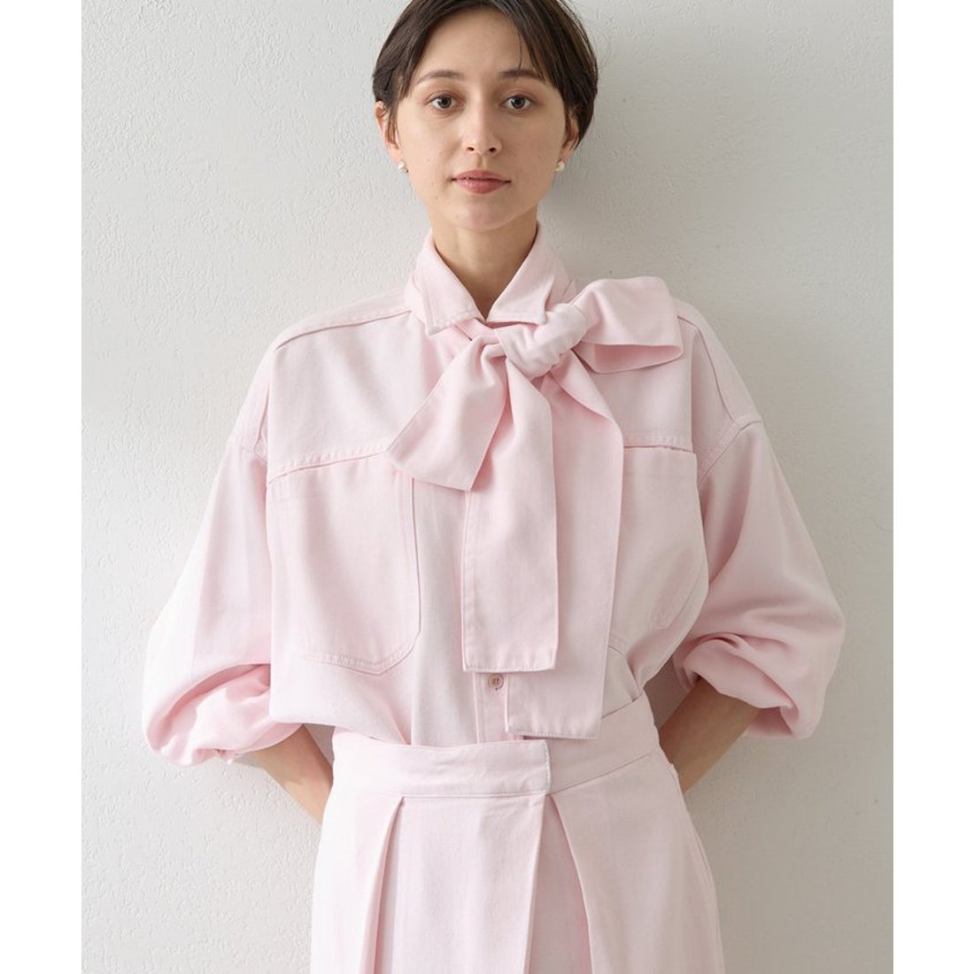 ウィムガゼット Whim Gazette デニムボウタイシャツ （pink） -靴