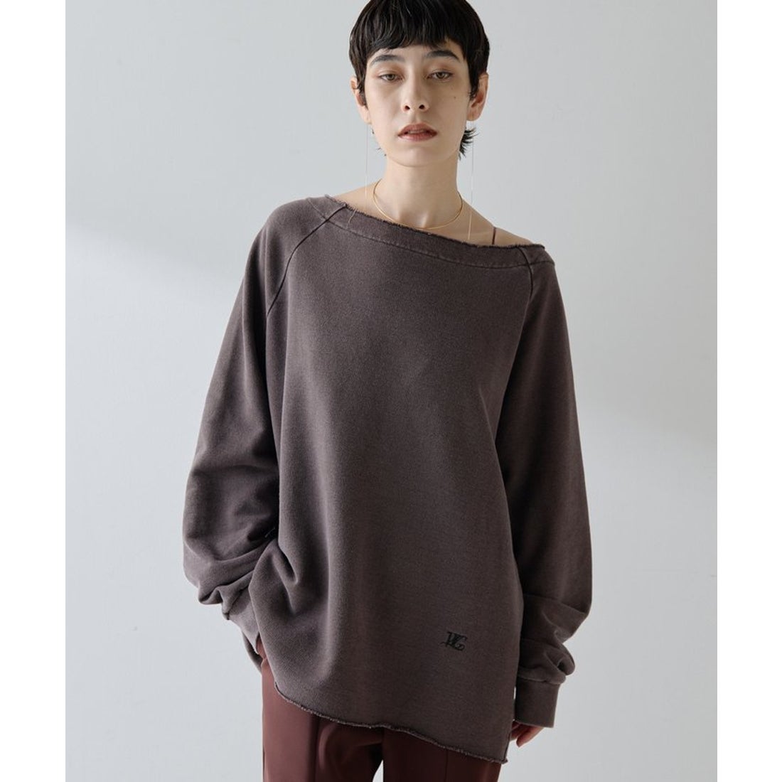 ウィムガゼット Whim Gazette オフショル裏毛プルオーバー （charcoal