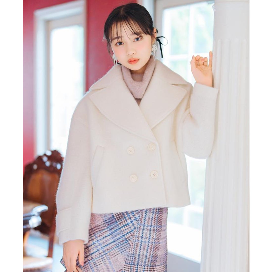 ウィルセレクション WILLSELECTION Wボタンシャギーショートコート