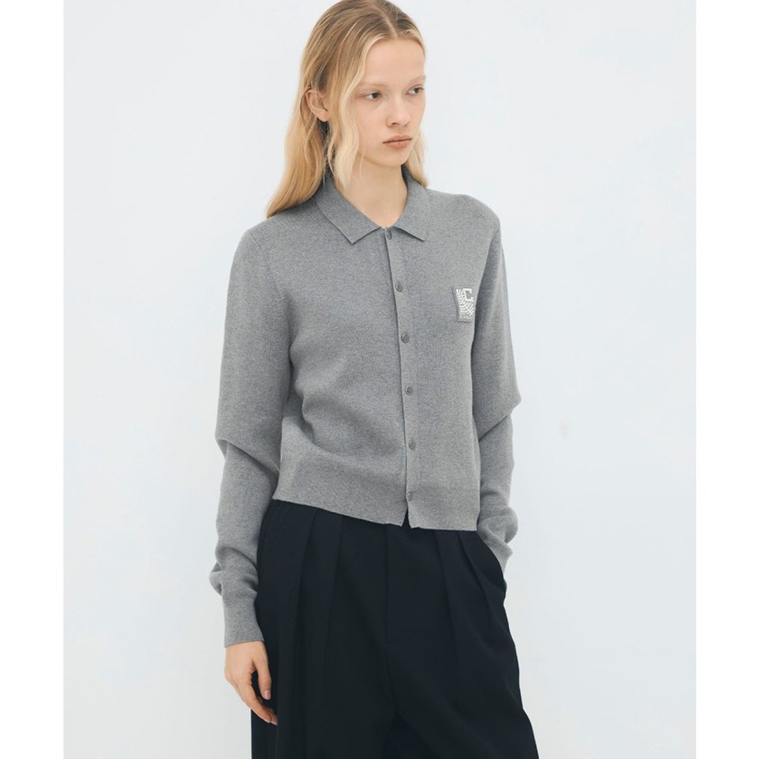 キャバン CABaN CABaN コットンカシミヤ パールロゴポロカーディガン