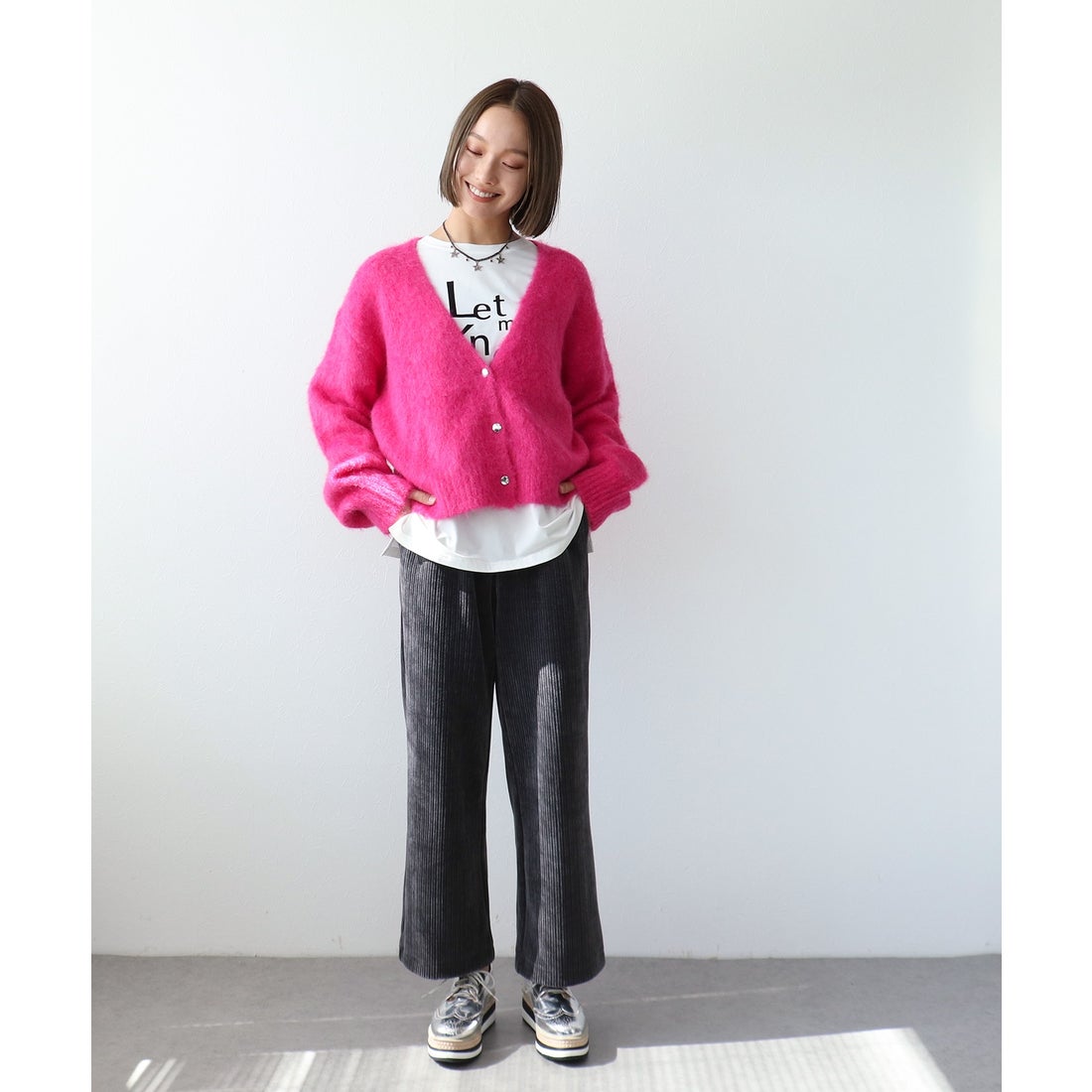 スリーフォータイム Three Four Time ソフトシャギーショートVネック