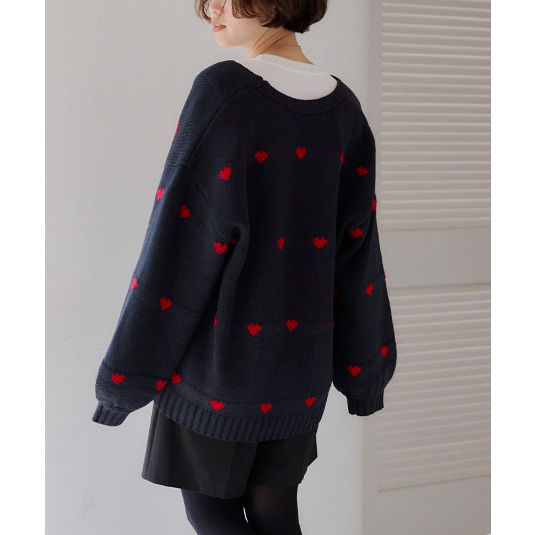 ティティベイト titivate ハートニットカーディガン （ネイビー/レッド