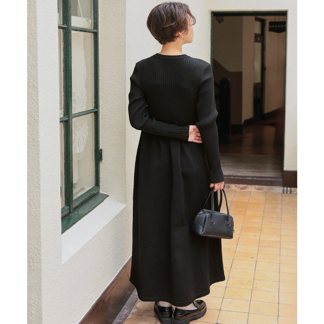 ティティベイト titivate ヘンリーネックデザインニットワンピース