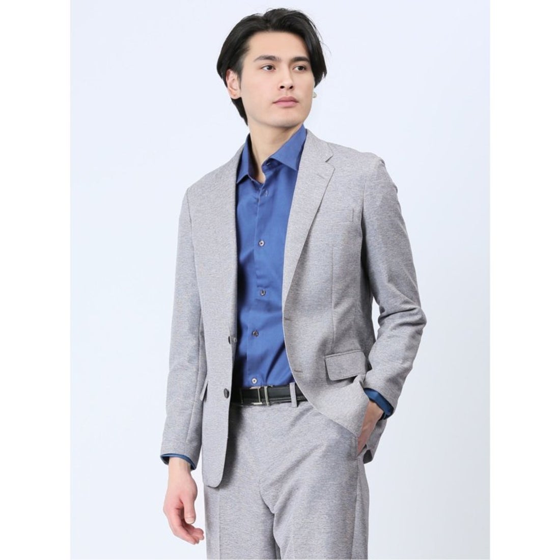 TAKA-Q TechLinen スリムフィット 2ボタンジャケット ライトグレー