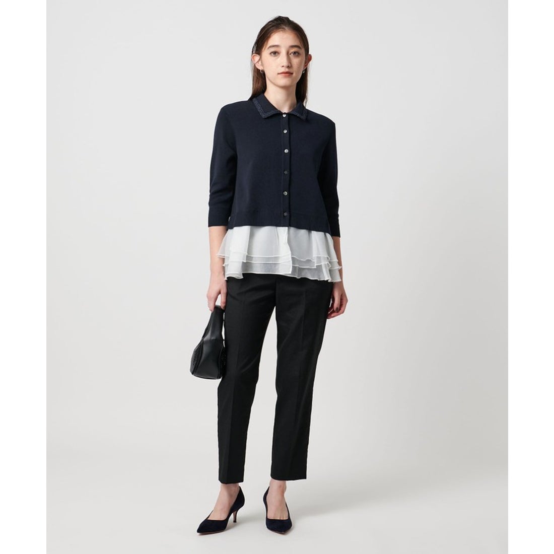 UNITED ARROWS レディー ポロコンビ ニット ウォッシャブル （NAVY