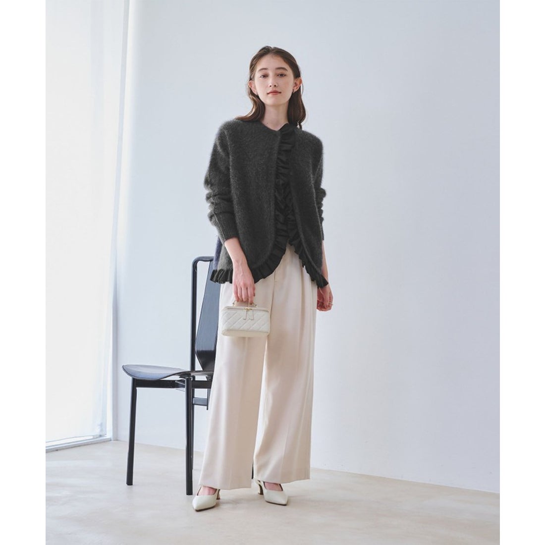 UNITED ARROWS フォックスカシミヤ フリルコンビ カーディガン （DK