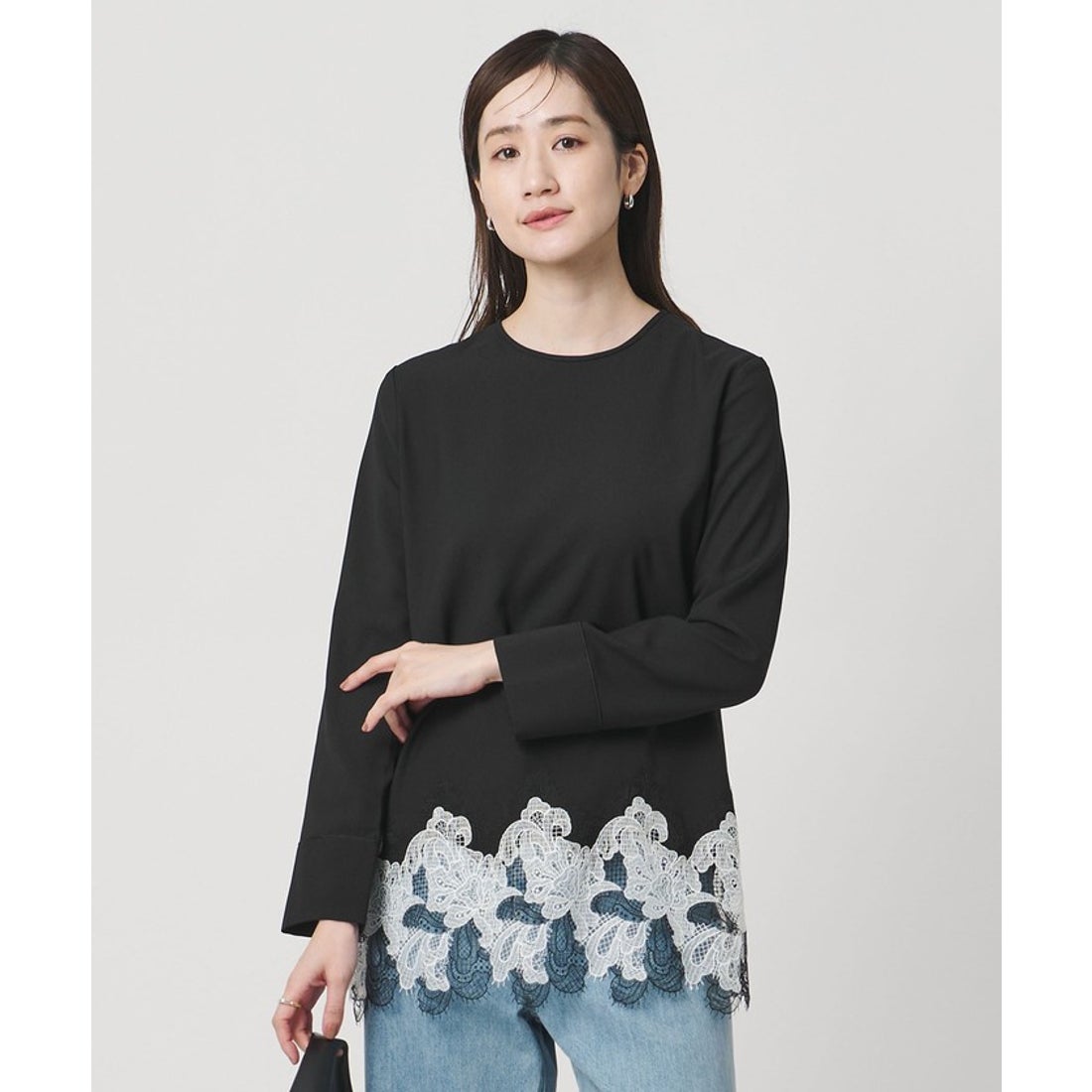 UNITED ARROWS バックサテン レースコンビ ブラウス ‐ウォッシャブル