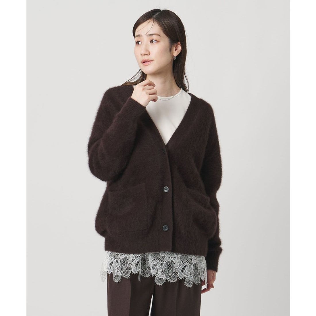 UNITED ARROWS バックサテン レースコンビ ブラウス ‐ウォッシャブル