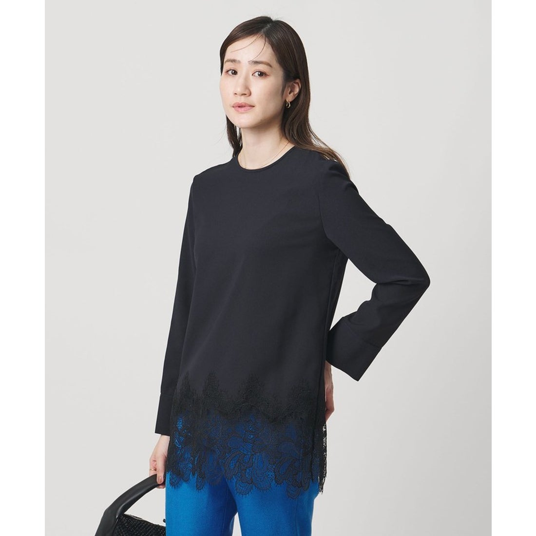 UNITED ARROWS バックサテン レースコンビ ブラウス ‐ウォッシャブル