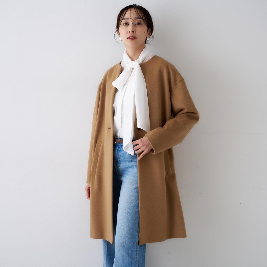 アンタイトル UNTITLED カシミヤ混ノーカラーコート （ブラウン(042