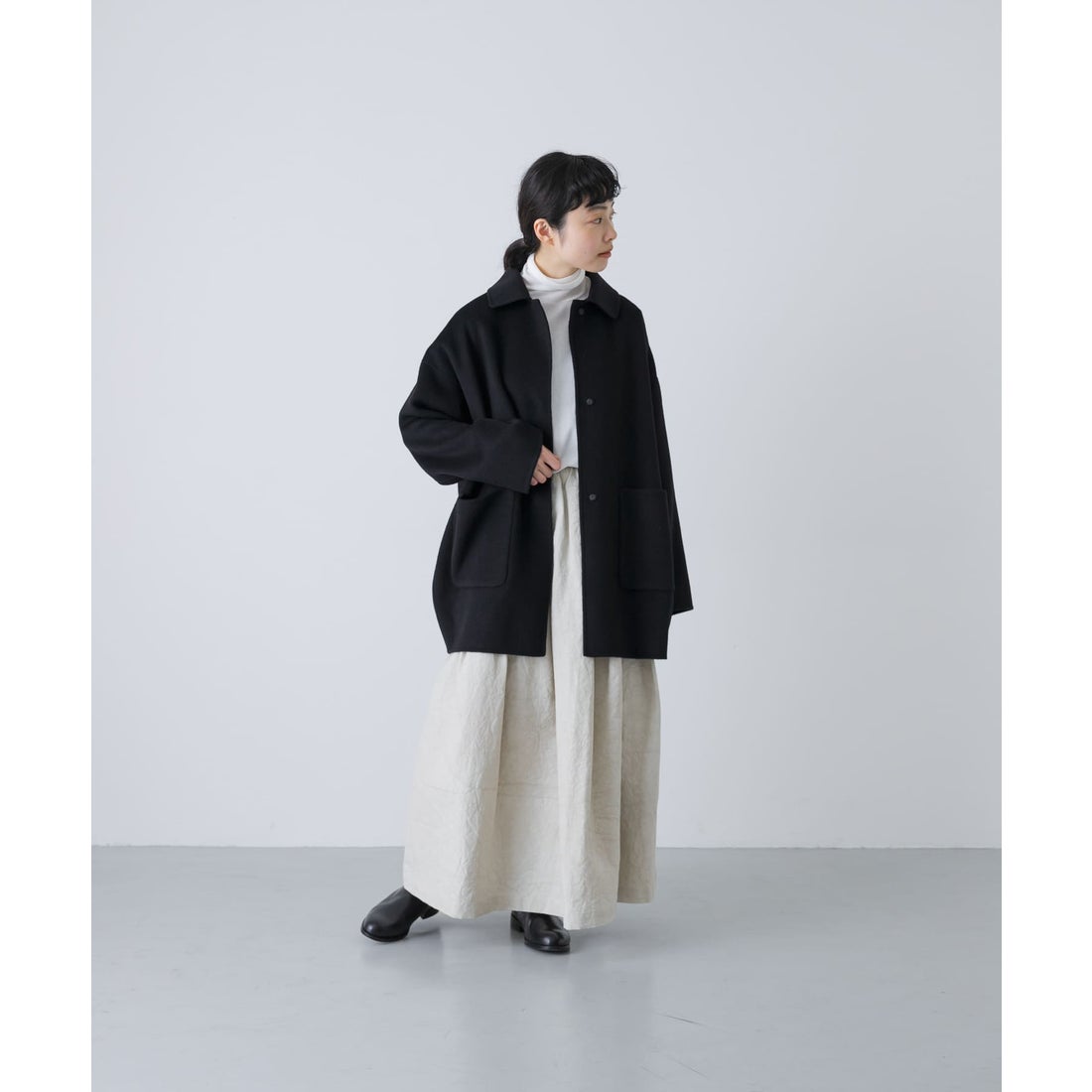 カグレ かぐれ ウールステンカラーショートコート （ブラック