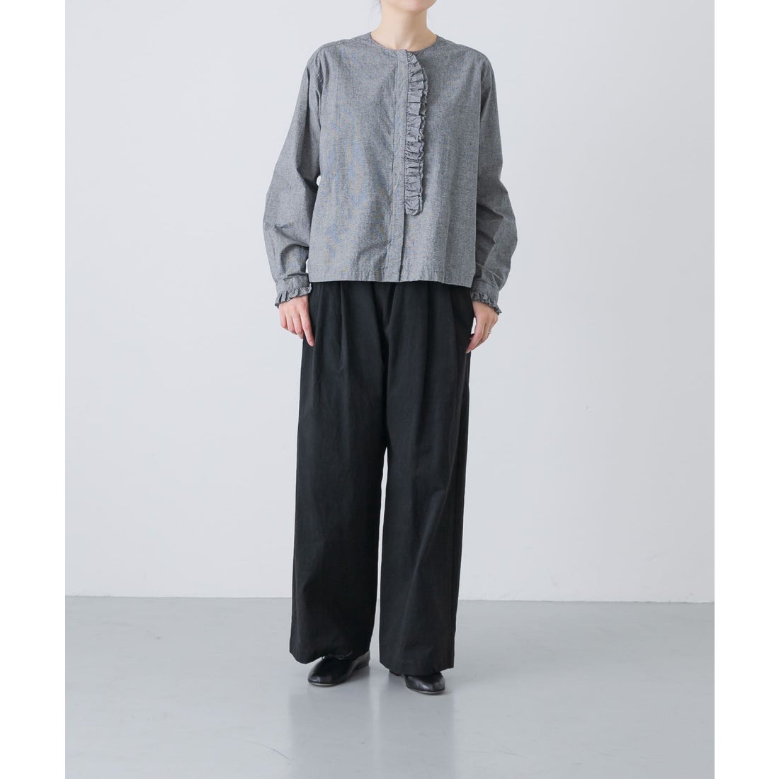 カグレ かぐれ コットンシルクフリルブラウス （チェック