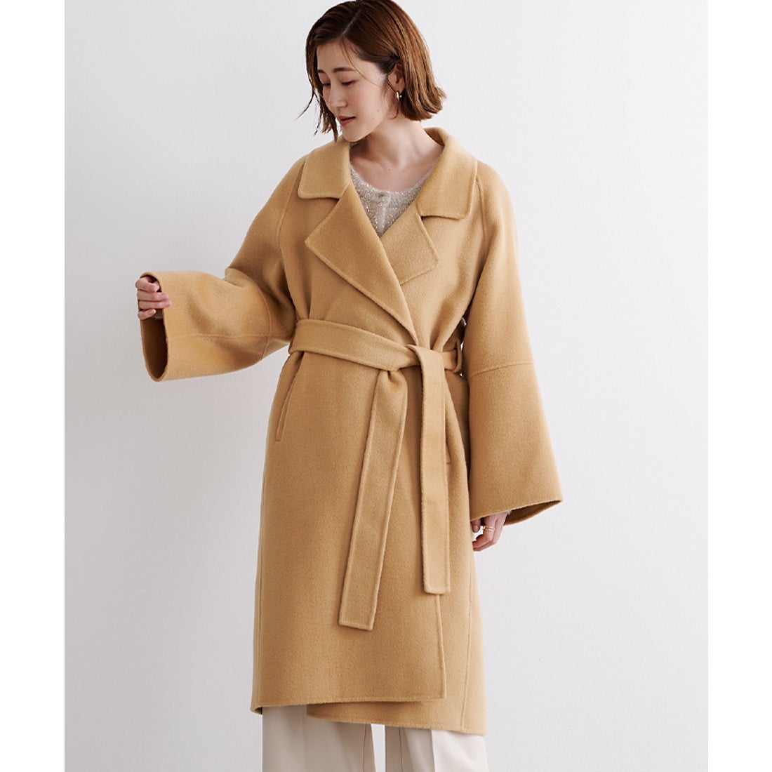 ユアーズ ur's ベルト付ウールカシミヤチェスターコート （キャメル