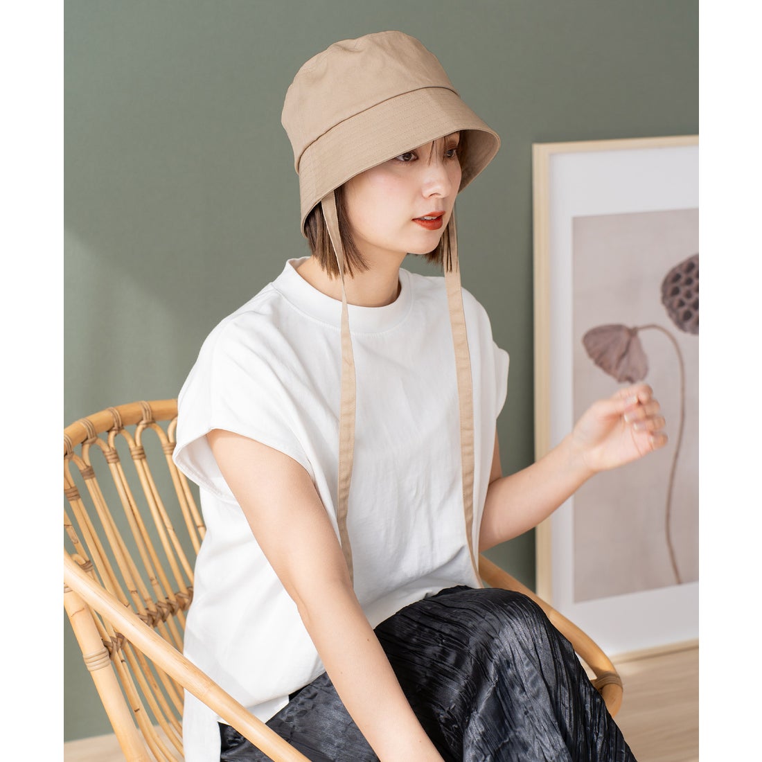 ヴィータフェリーチェ VitaFelice リボン付きバケットハット （LBEIGE