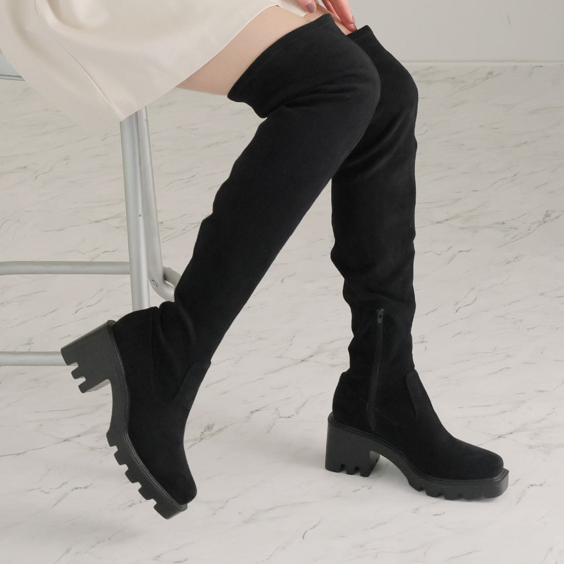 ヴィヴィアン VIVIAN スクエアトゥ厚底ストレッチニーハイブーツ