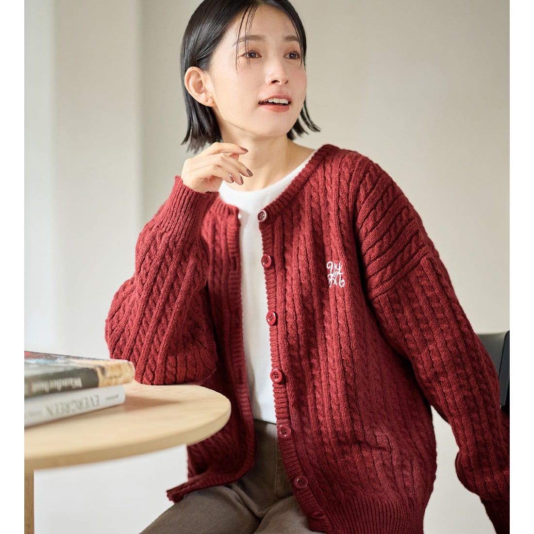 ヴィオラ エ ヴィオラ Viola e Viola ミニケーブル柄ゆるカーディガン