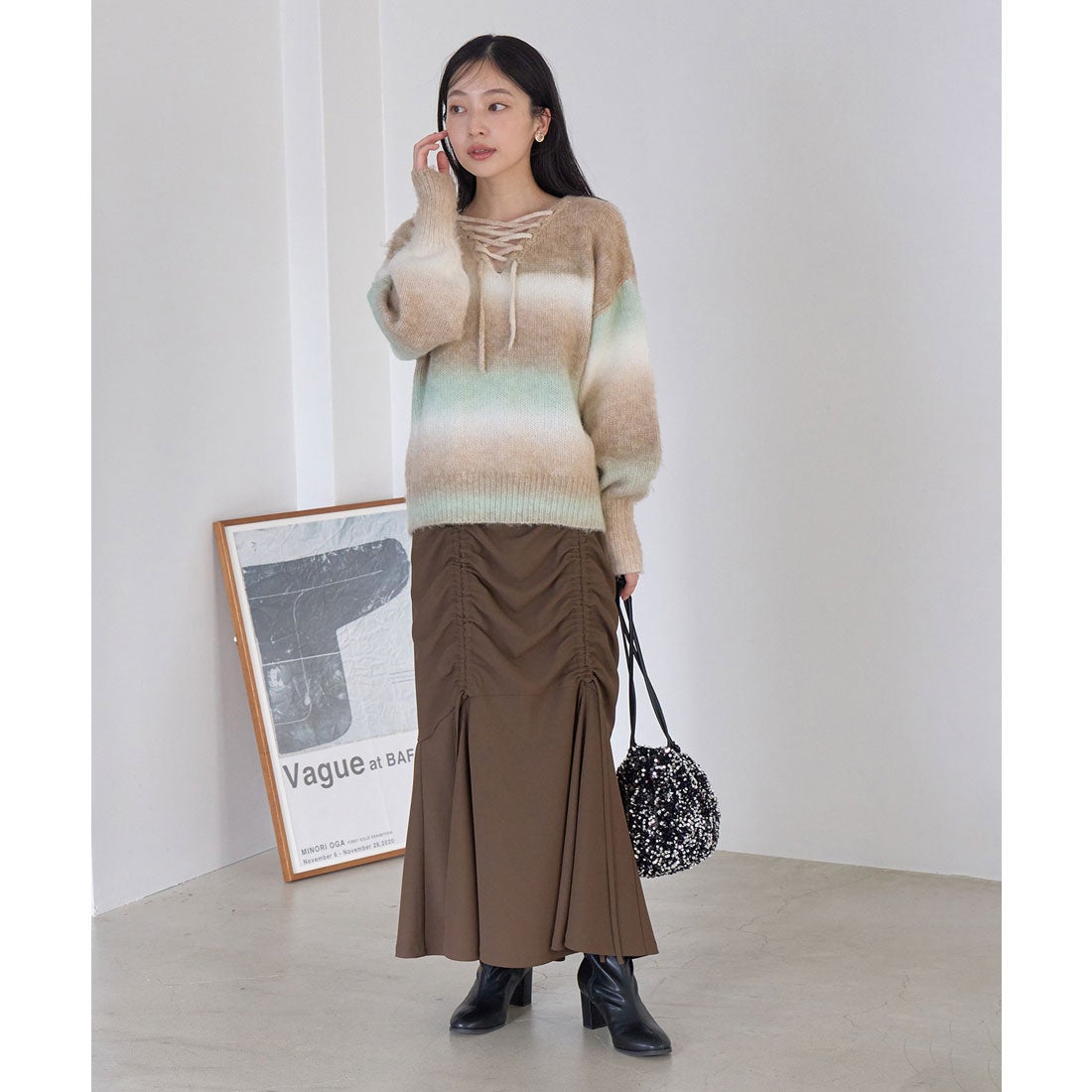 ビス VIS 【前後2WAY】レースアップグラデーションニット （ピンク（63