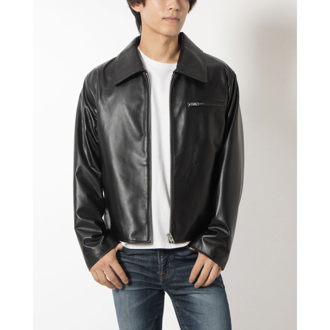 ベスジョーヤ VESGIOIA ラムレザー衿付JK （ブラック） - ファッション