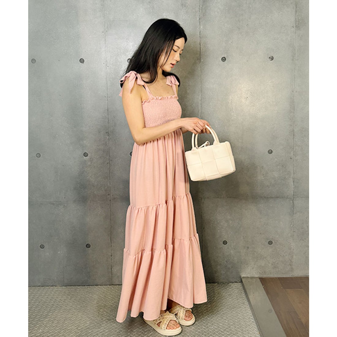 ビビッドレディ VIVIDLADY 肩リボンキャミソールワンピース 韓国