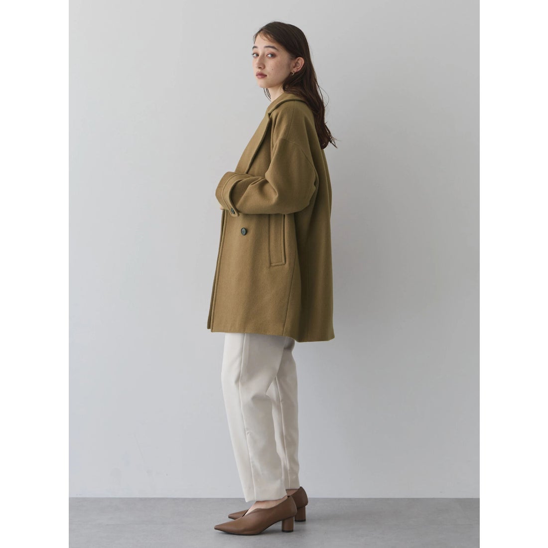 イェッカ ヴェッカ YECCA VECCA ウール混ミドル丈Pコート （ライト