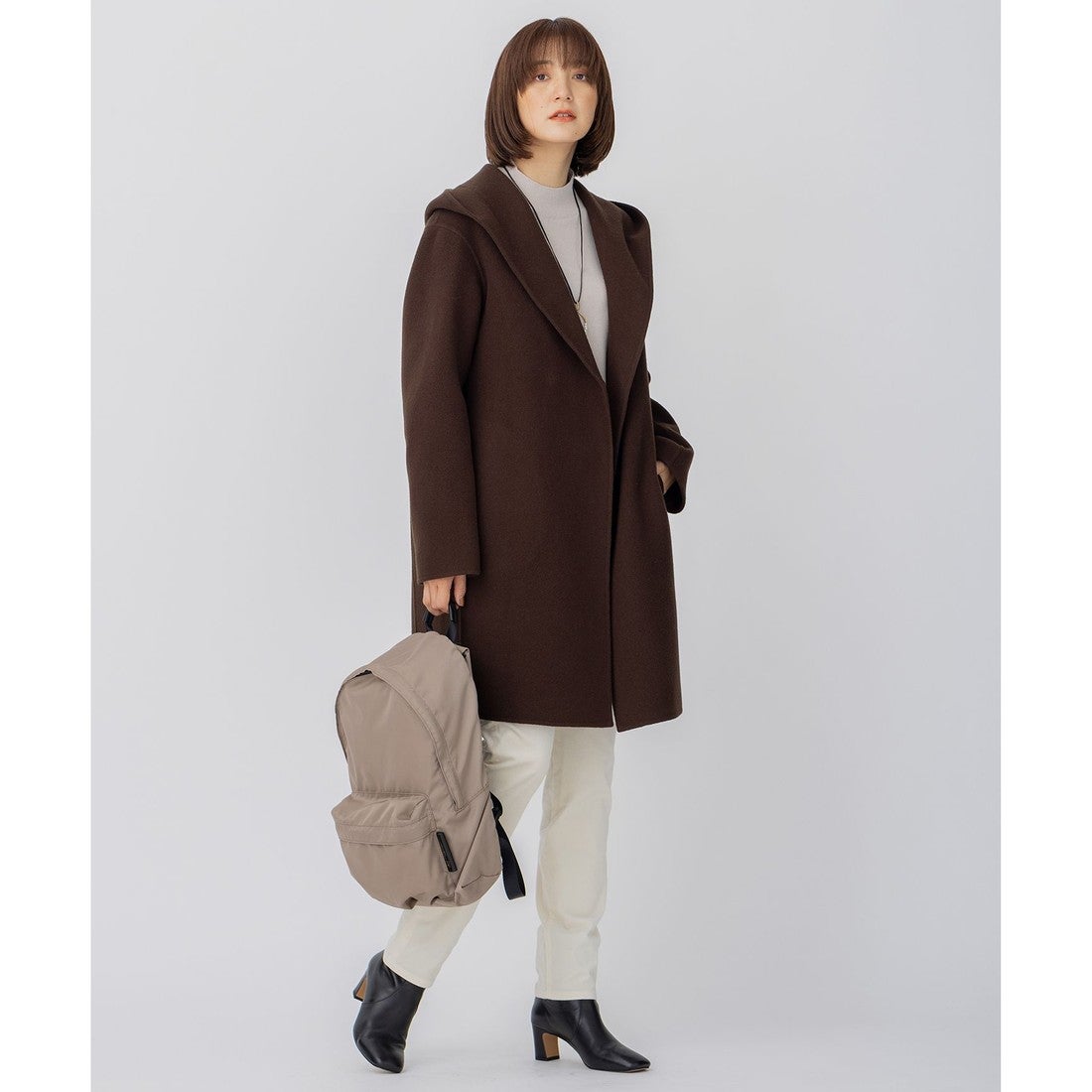 23区 ウールリバー フーデッド コート （ダークブラウン系