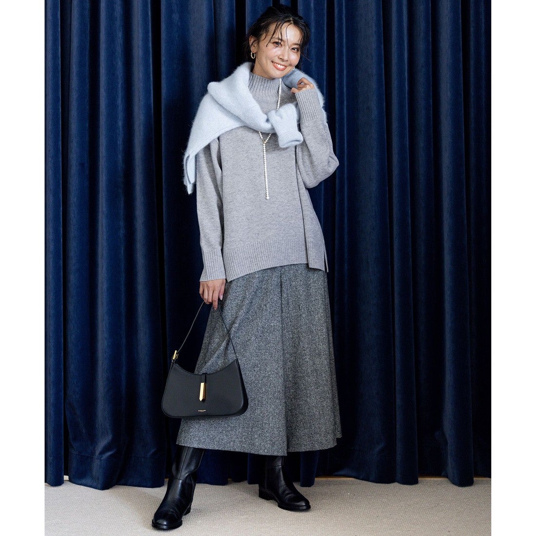 23区 シルクネップツイード ガウチョパンツ （ダークブラウン系