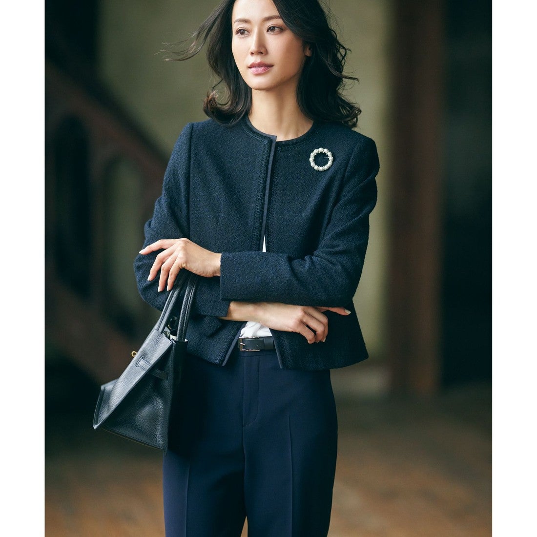 23区 【一部先行予約】シャインツイードストレッチ ノーカラー